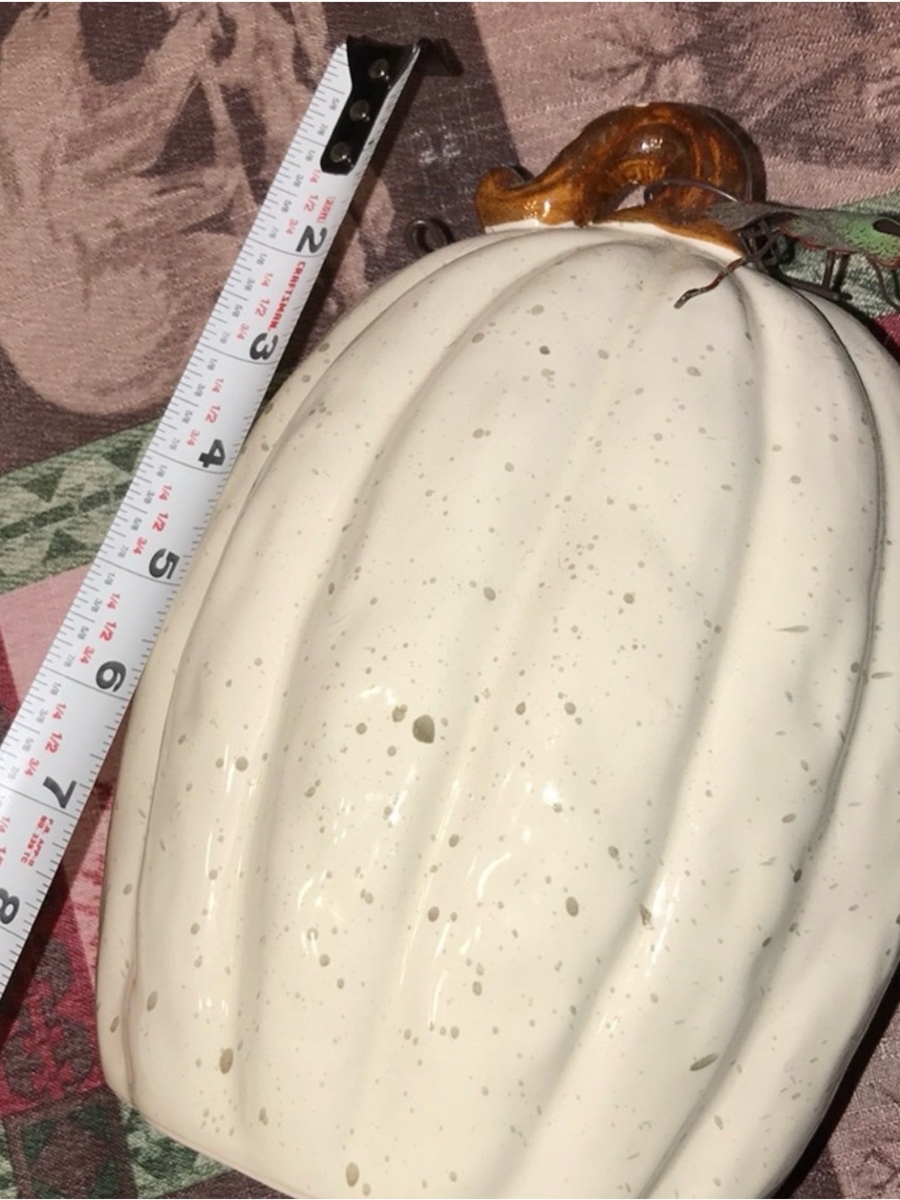 Neutral White Ceramic Pumpkin with Rustic Stem - Home Holiday Décor - Picture 2 of 6